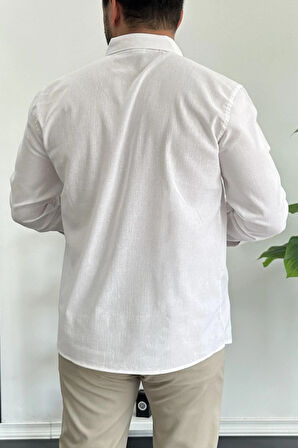 Erkek Krinkıl Kumaş Gömlek Beyaz Edw362