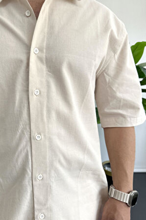 Erkek Oversize Büyük Kalıp Pamuklu Kumaş Krem edw363