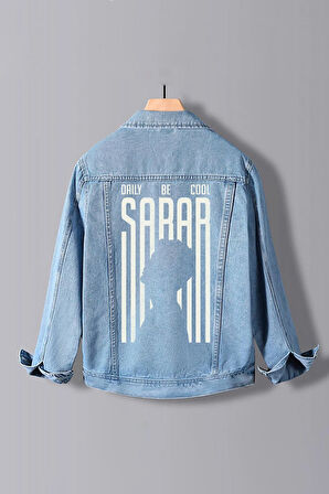 Erkek Slim Fit Sırt Baskılı Denim Kot Ceket Açık Mavi Edw372