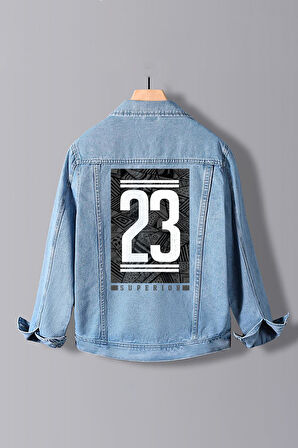 Erkek Slim Fit Sırt Baskılı Denim Kot Ceket Açık Mavi Edw379