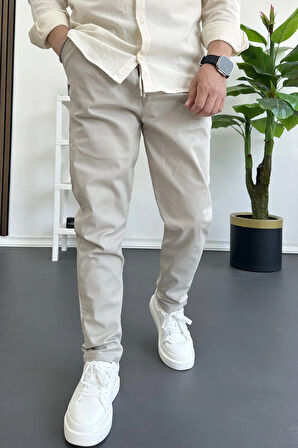 Erkek Dar Paça Jogger Pantolon Bej Edw384