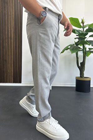 Erkek Normal Kesim Keten Pantolon Gri Edw386