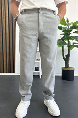 Erkek Normal Kesim Keten Pantolon Gri Edw386