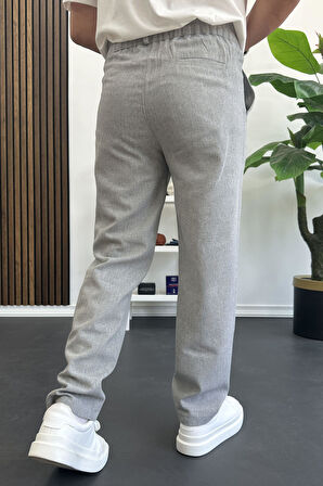 Erkek Normal Kesim Keten Pantolon Gri Edw386