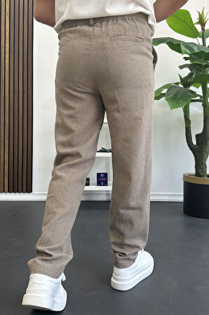 Erkek Normal Kesim Keten Pantolon Açık Kahverengi Edw386