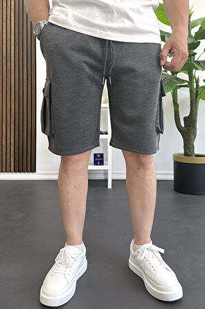 Erkek Beli Lastikli Cepli Şort Antrasit Edw388