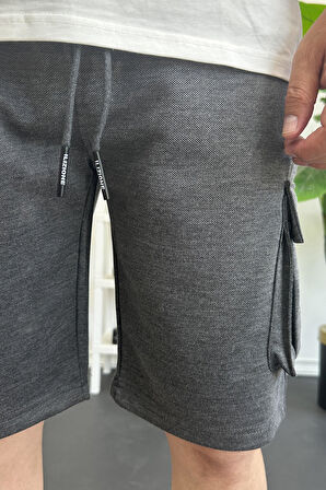 Erkek Beli Lastikli Cepli Şort Antrasit Edw388