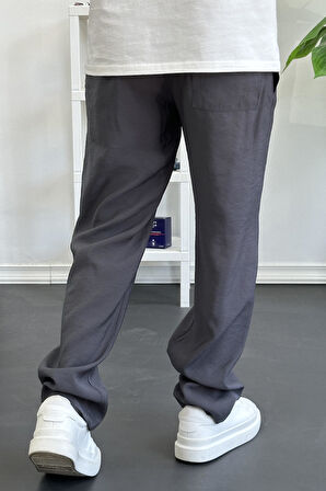 Erkek Beli Lastikli Modal Kumaş Rahat Kesim Pantolon Füme Edw396