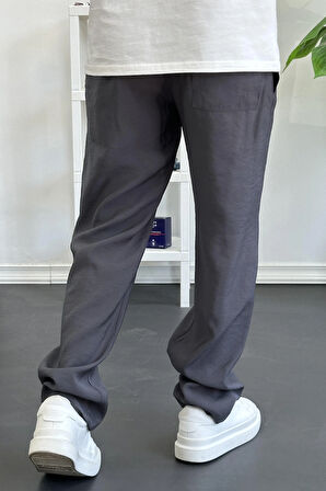 Erkek Beli Lastikli Modal Kumaş Rahat Kesim Pantolon Füme Edw396