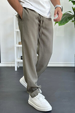 Erkek Beli Lastikli Modal Kumaş Rahat Kesim Pantolon Yeşil Edw396