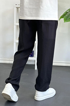 Erkek Beli Lastikli Modal Kumaş Rahat Kesim Pantolon Siyah Edw396