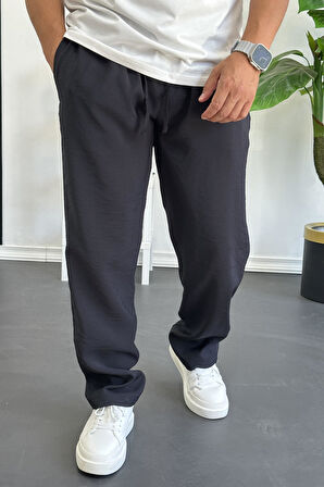 Erkek Beli Lastikli Modal Kumaş Rahat Kesim Pantolon Siyah Edw396