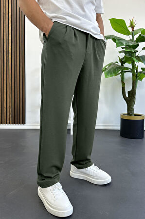 Erkek Rahat Kalıp Pileli Pantolon Yeşil Edw402