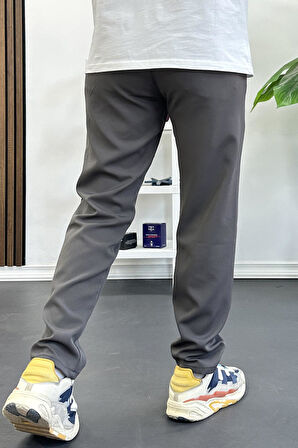 Erkek Slim Fit Beli İpli Düğmeli Pantolon Gri Edw403