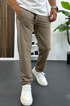 Erkek Regular Fit Düz Paça Eşofman Altı Kahverengi Edw405