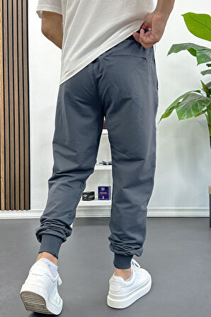 Erkek Regular Fit Dar Paça Lastik Paça Eşofman Altı Füme Edw406