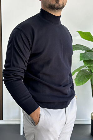 Erkek Yarım Balıkçı Normal Kalıp Kazak Lacivert Edw409