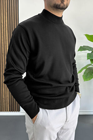 Erkek Yarım Balıkçı Normal Kalıp Kazak Siyah Edw409