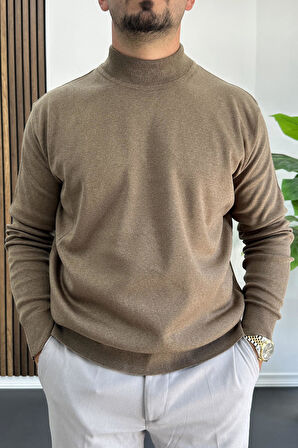 Erkek Yarım Balıkçı Normal Kalıp Kazak Kahverengi Edw409