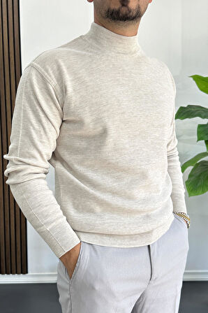 Erkek Yarım Balıkçı Normal Kalıp Kazak Krem Edw409