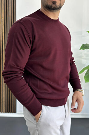 Erkek Bisiklet Yaka Normal Kalıp Kazak Bordo Edw410