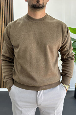 Erkek Bisiklet Yaka Normal Kalıp Kazak Kahverengi Edw410