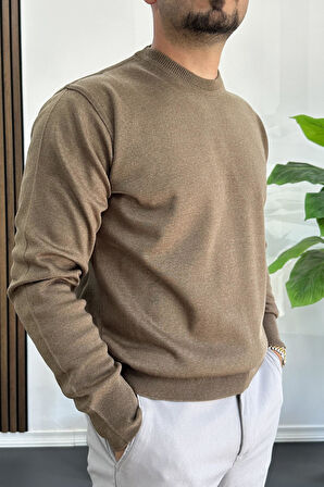 Erkek Bisiklet Yaka Normal Kalıp Kazak Kahverengi Edw410