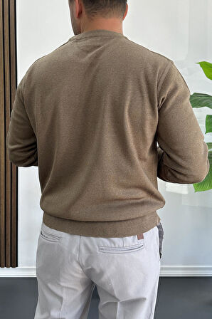 Erkek Bisiklet Yaka Normal Kalıp Kazak Kahverengi Edw410