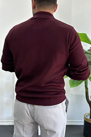 Erkek Yarım Fermuarlı Normal Kalıp Kazak Bordo Edw411
