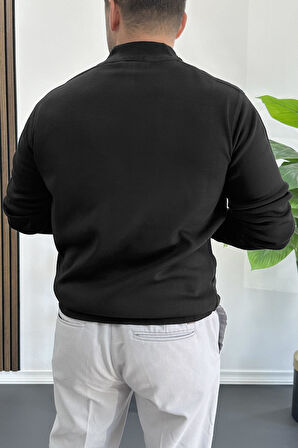 Erkek Yarım Fermuarlı Normal Kalıp Kazak Siyah Edw411