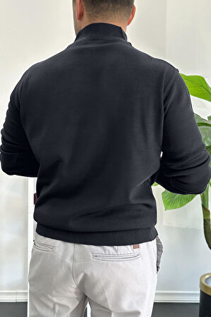 Erkek Yarım Fermuarlı Normal Kalıp Kazak Lacivert Edw411