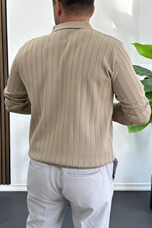 Erkek Açık Yaka Normal Kalıp Kazak Vizon Edw412