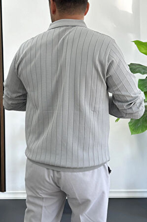 Erkek Açık Yaka Normal Kalıp Kazak Gri Edw412
