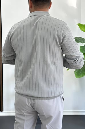 Erkek Açık Yaka Normal Kalıp Kazak Gri Edw412