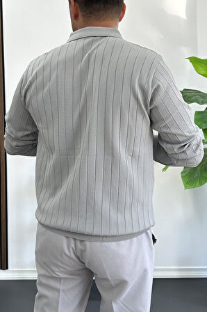 Erkek Açık Yaka Normal Kalıp Kazak Gri Edw412