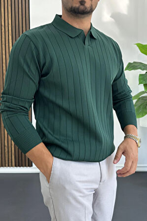 Erkek Açık Yaka Normal Kalıp Kazak Yeşil Edw412