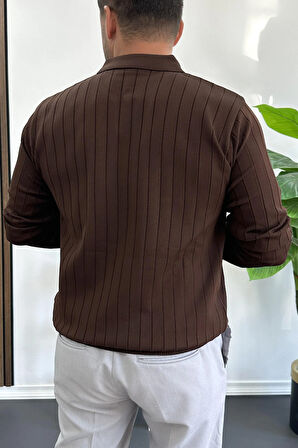 Erkek Açık Yaka Normal Kalıp Kazak Kahverengi Edw412