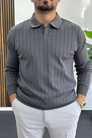 Erkek Açık Yaka Normal Kalıp Kazak Antrasit Edw412