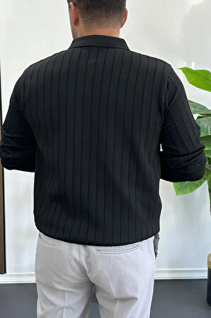 Erkek Açık Yaka Normal Kalıp Kazak Siyah Edw412