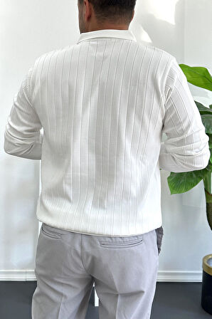 Erkek Açık Yaka Normal Kalıp Kazak Beyaz  Edw412