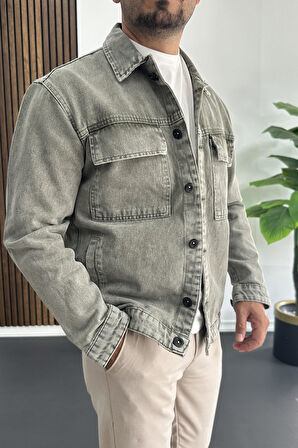 Erkek Slim Fit Kot Ceket Yeşil Edw414