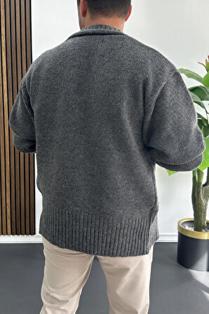 Erkek Düğmeli Rahat Kesim Hırka Antrasit Edw416