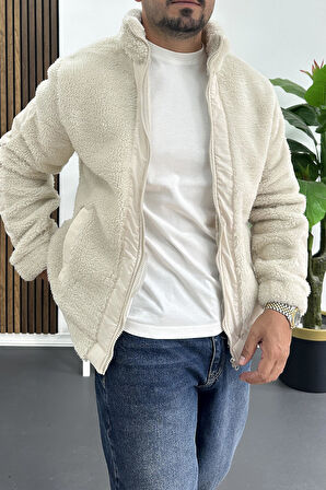 Erkek Normal Kalıp Peluş Mont Beyaz Edw417