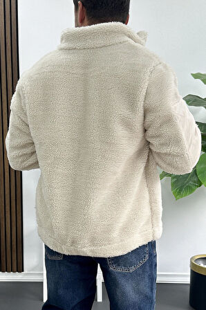Erkek Normal Kalıp Peluş Mont Beyaz Edw417