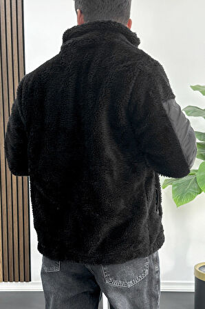 Erkek Normal Kalıp Peluş Mont Siyah Edw417