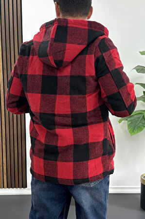 Erkek İçi Kürklü Kapüşonlu Ceket Kırmızı Edw418