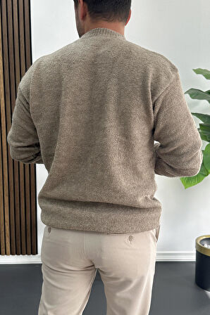 Erkek Bisiklet Yaka Buklet Kumaş Kazak Kahverengi Edw419