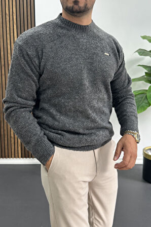 Erkek Bisiklet Yaka Buklet Kumaş Kazak Antrasit Edw419