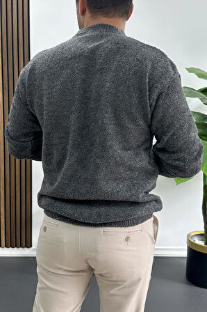 Erkek Bisiklet Yaka Buklet Kumaş Kazak Antrasit Edw419