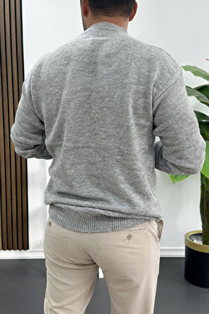 Erkek Bisiklet Yaka Buklet Kumaş Kazak Gri Edw419